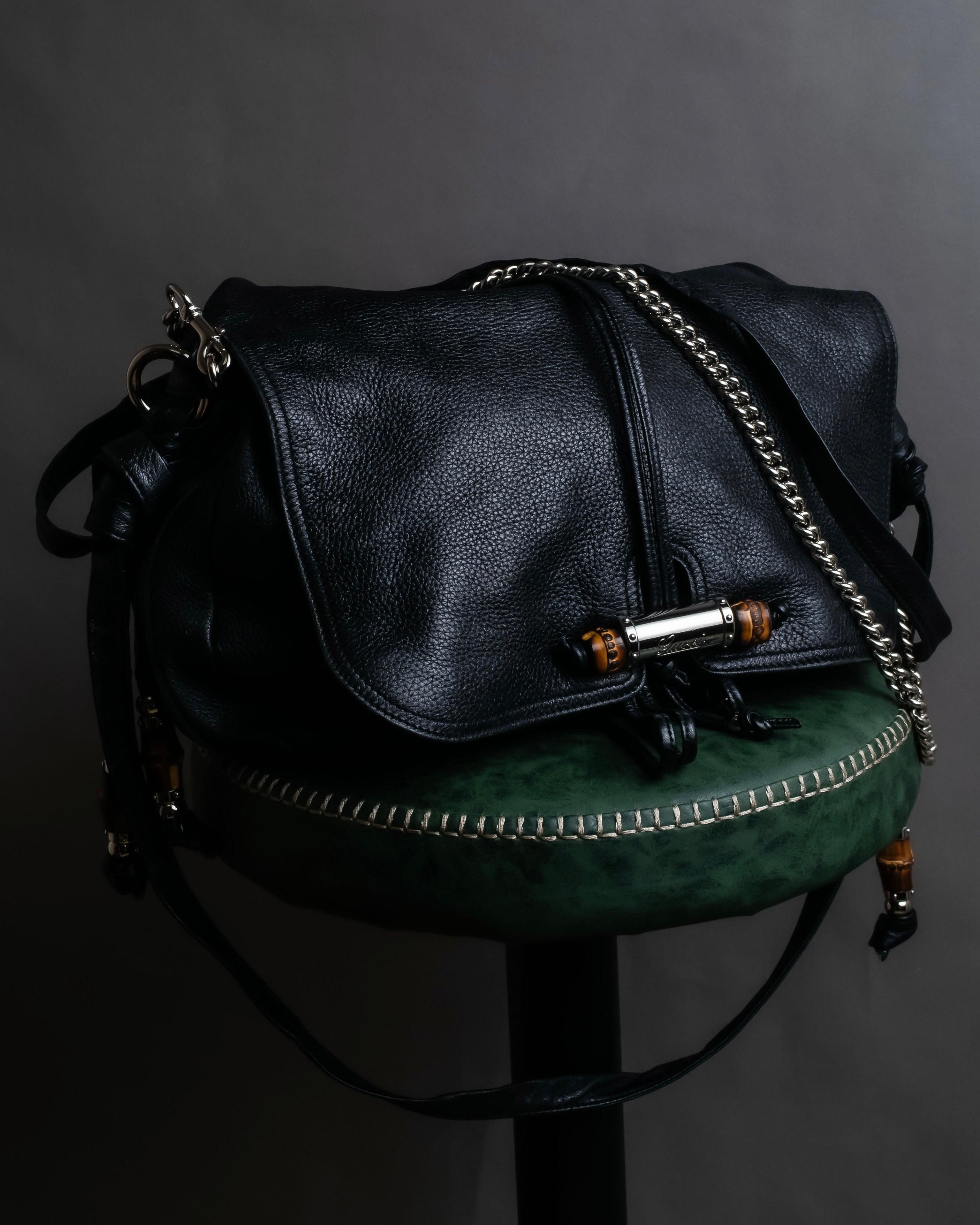 "GUCCI" Bamboo design combination chain shoulder leather bag