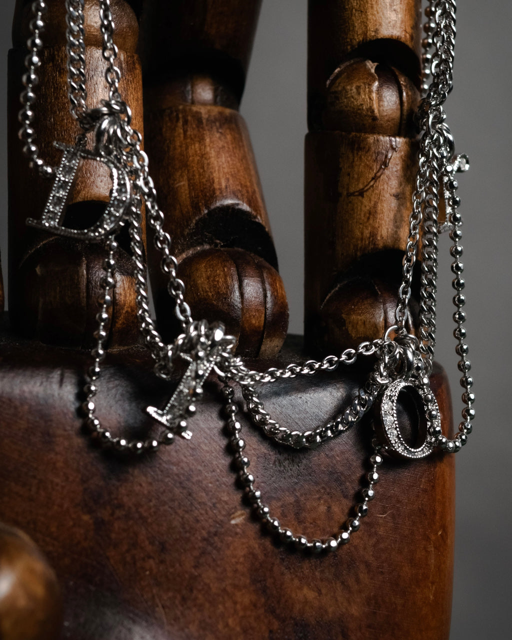 "Christian Dior" 00’s pavé letter charm multi chain bracelet