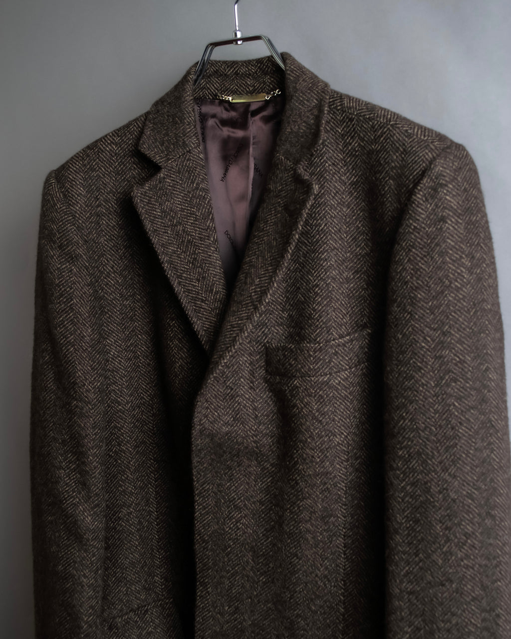 "Dolce &amp; Gabbana" Herringbone pattern slim shape chester coat