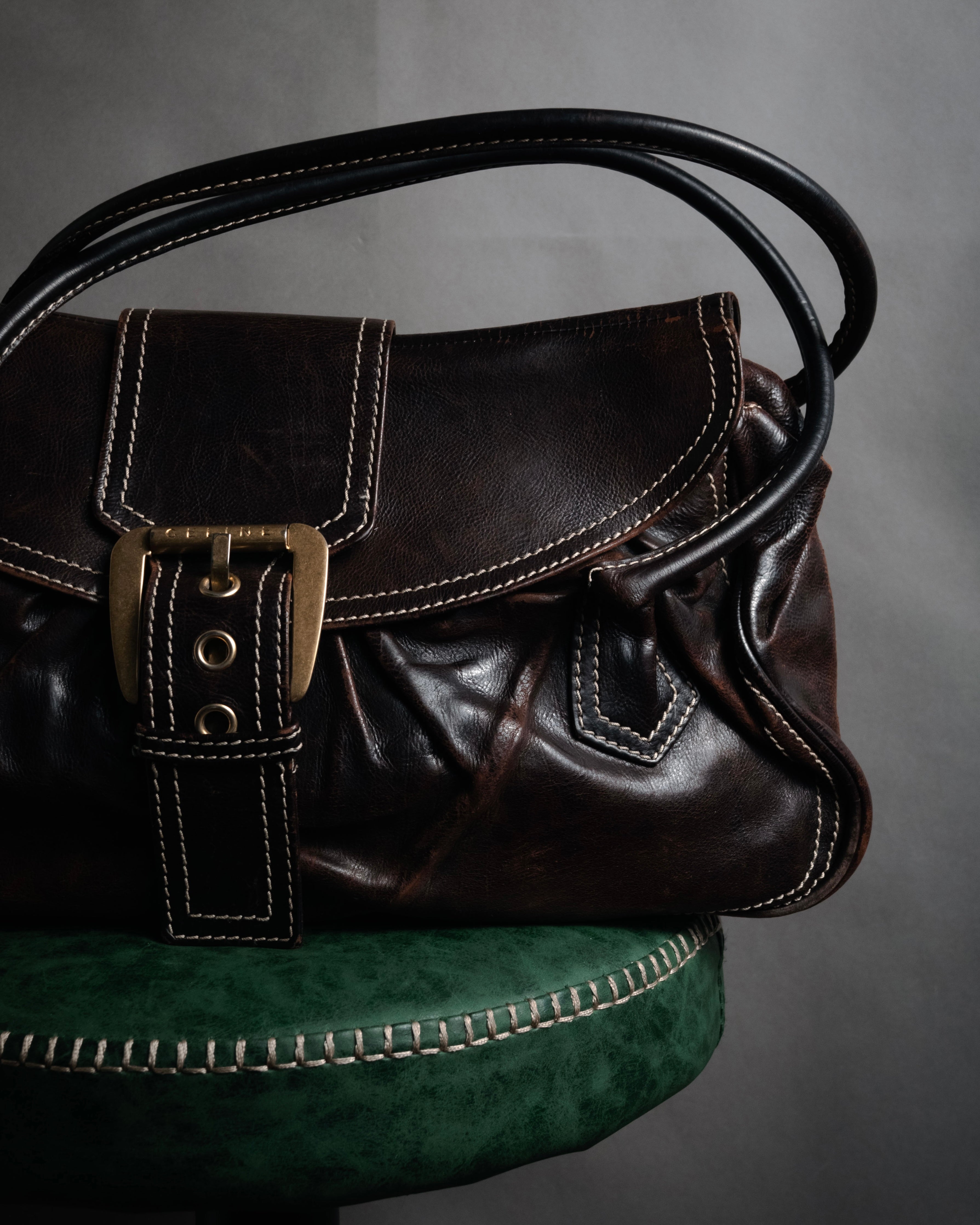 “CELINE” 00’s Buckled contrast stitch shoulder bag