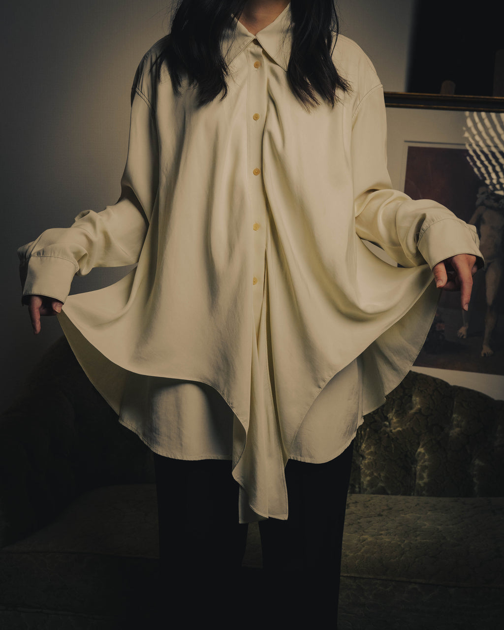 –SPECIAL– “LOEWE” 10’s-20’s Asymmetrically draped silk shirt