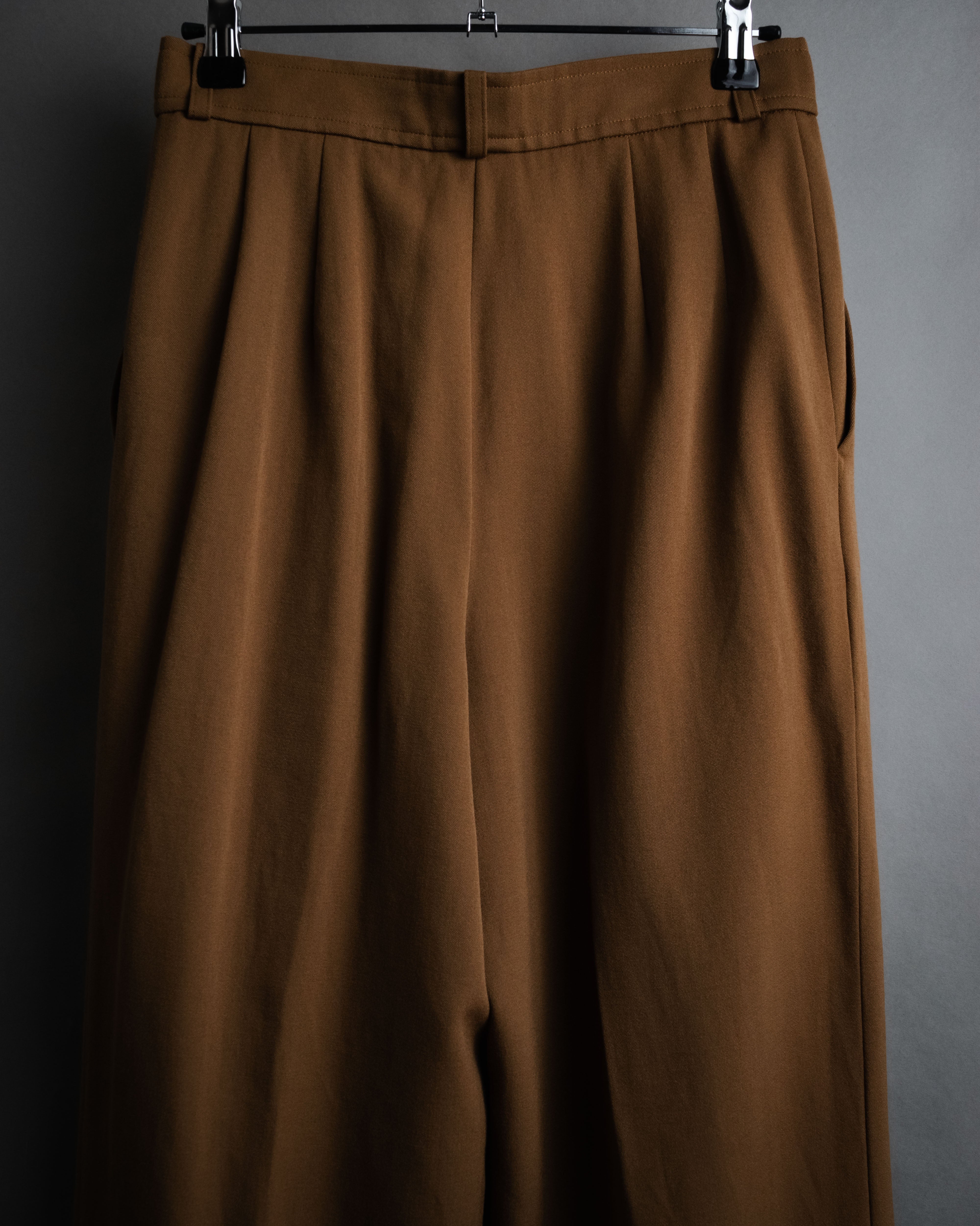 美品✨ イヴサンローラン スーパーワイド タックパンツ 90s 裾スリット M YVES SAINT LAURENT (イヴサンローラン) - ツータック ワイドパンツ