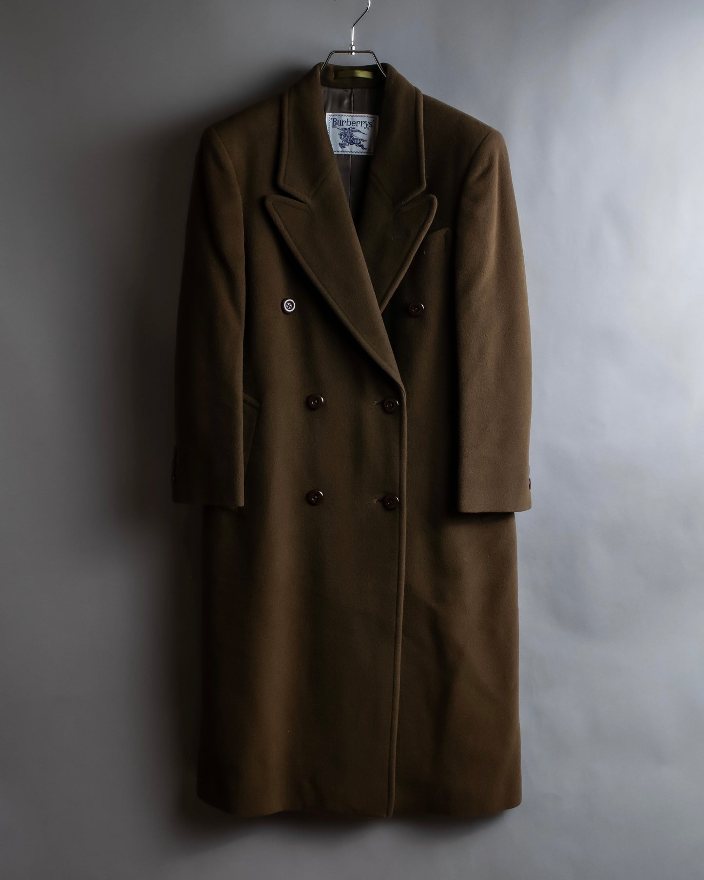 "BURBERRYS" Peaked lapels double breasted olive brown coat