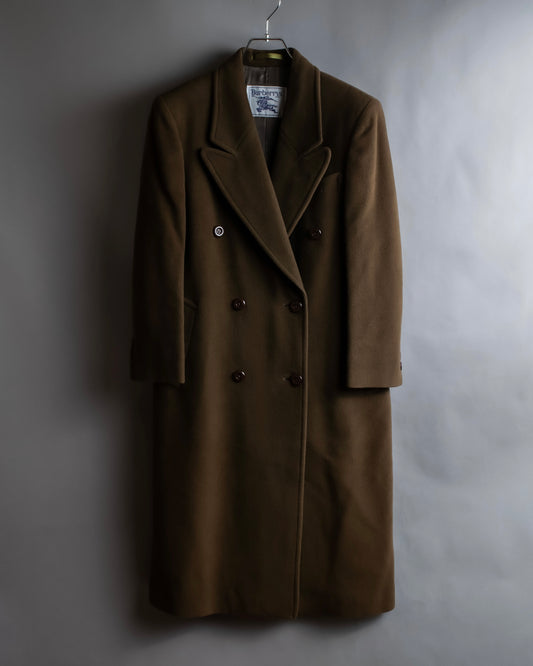 "BURBERRYS" Peaked lapels double breasted olive brown coat