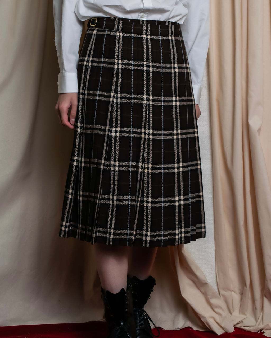 "BURBERRY" Brown tartan check pleated wrap skirt