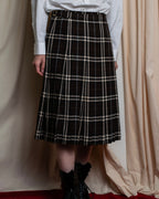 "BURBERRY" Brown tartan check pleated wrap skirt
