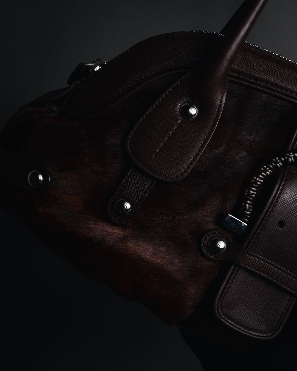 –SPECIAL– "Salvatore Ferragamo" 00’s calf hair gancini rattan accent handbag