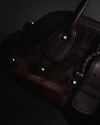 –SPECIAL– "Salvatore Ferragamo" 00’s calf hair gancini rattan accent handbag