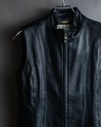 "BALMAIN" Braided detail lamb leather zip-up vest