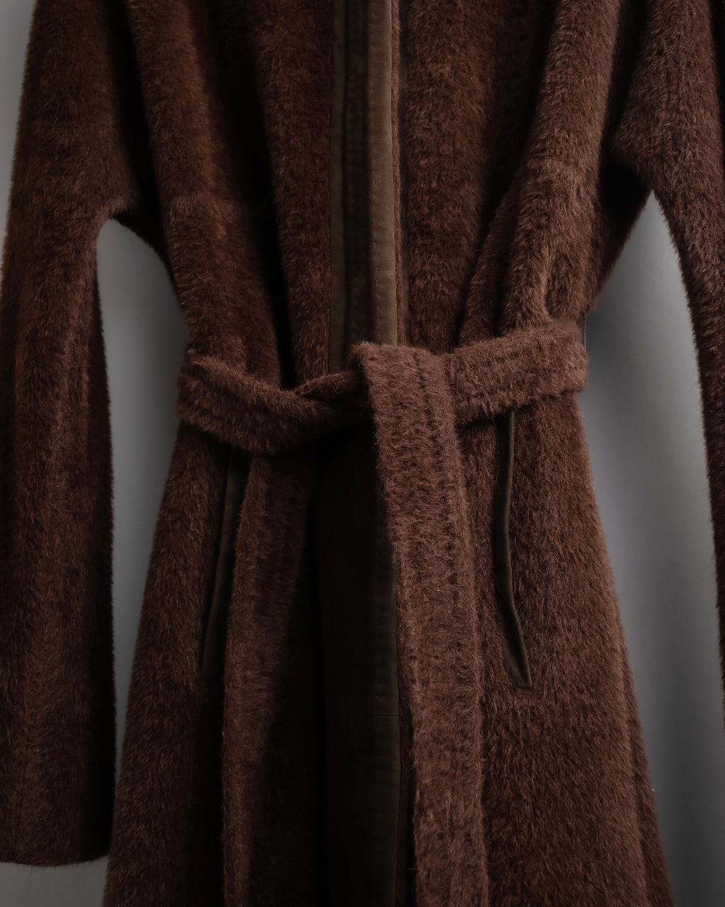 "Max Mara" Alpaca wool belted stand collar long coat
