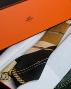 "HERMES" Horse harness motif silk neck tie