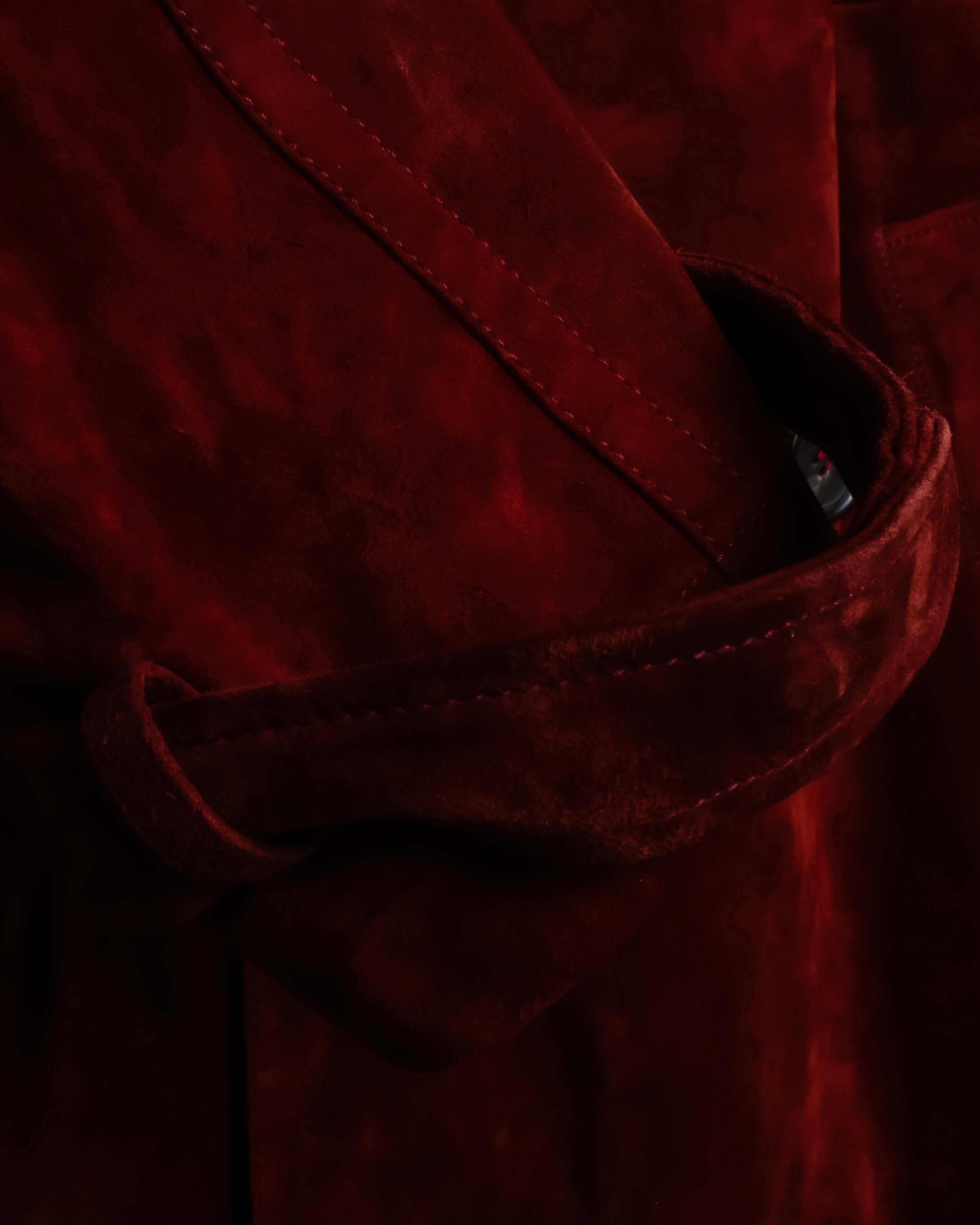 "GUCCI" 1990’s Tom Ford period deep red color suede long trench coat