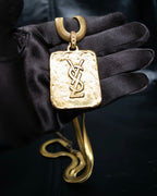 "Yves Saint Laurent" YSL logo plate gold necklace