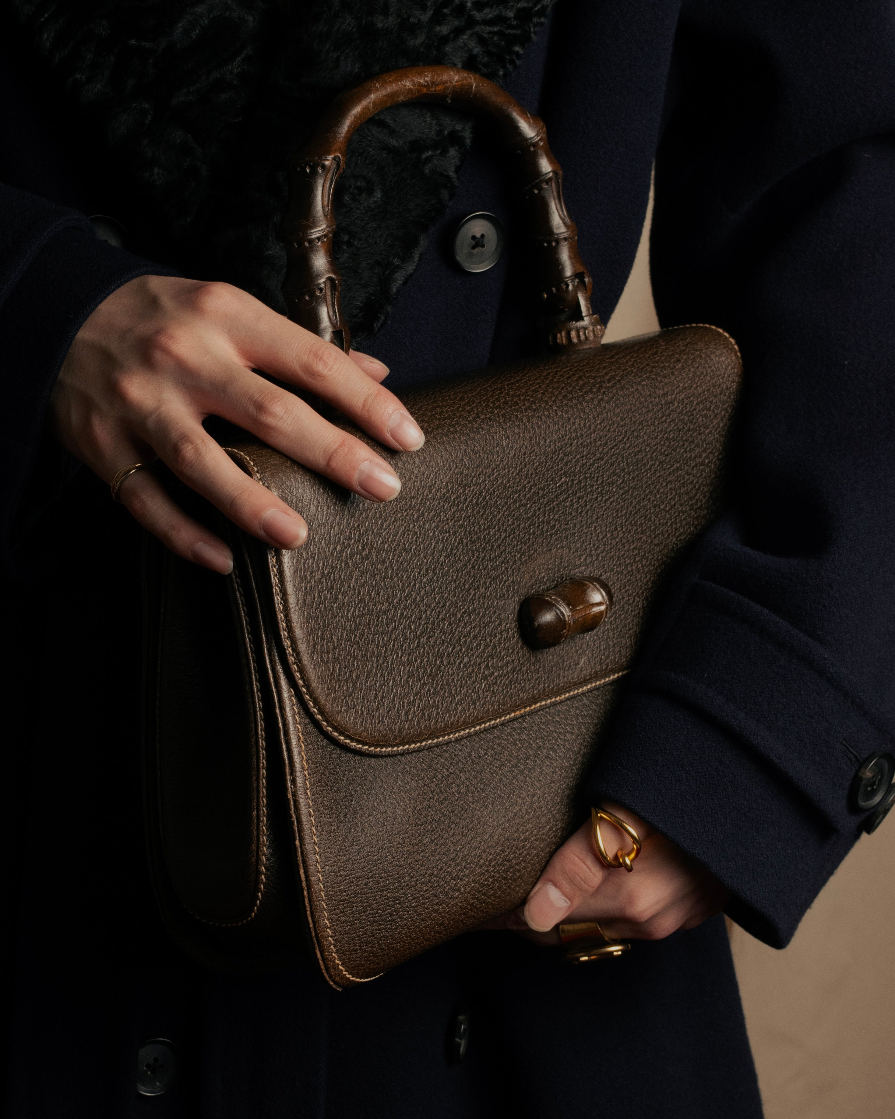 -SPECIAL- "GUCCI"  1980-1986's Inherited model grained leather bamboo bag