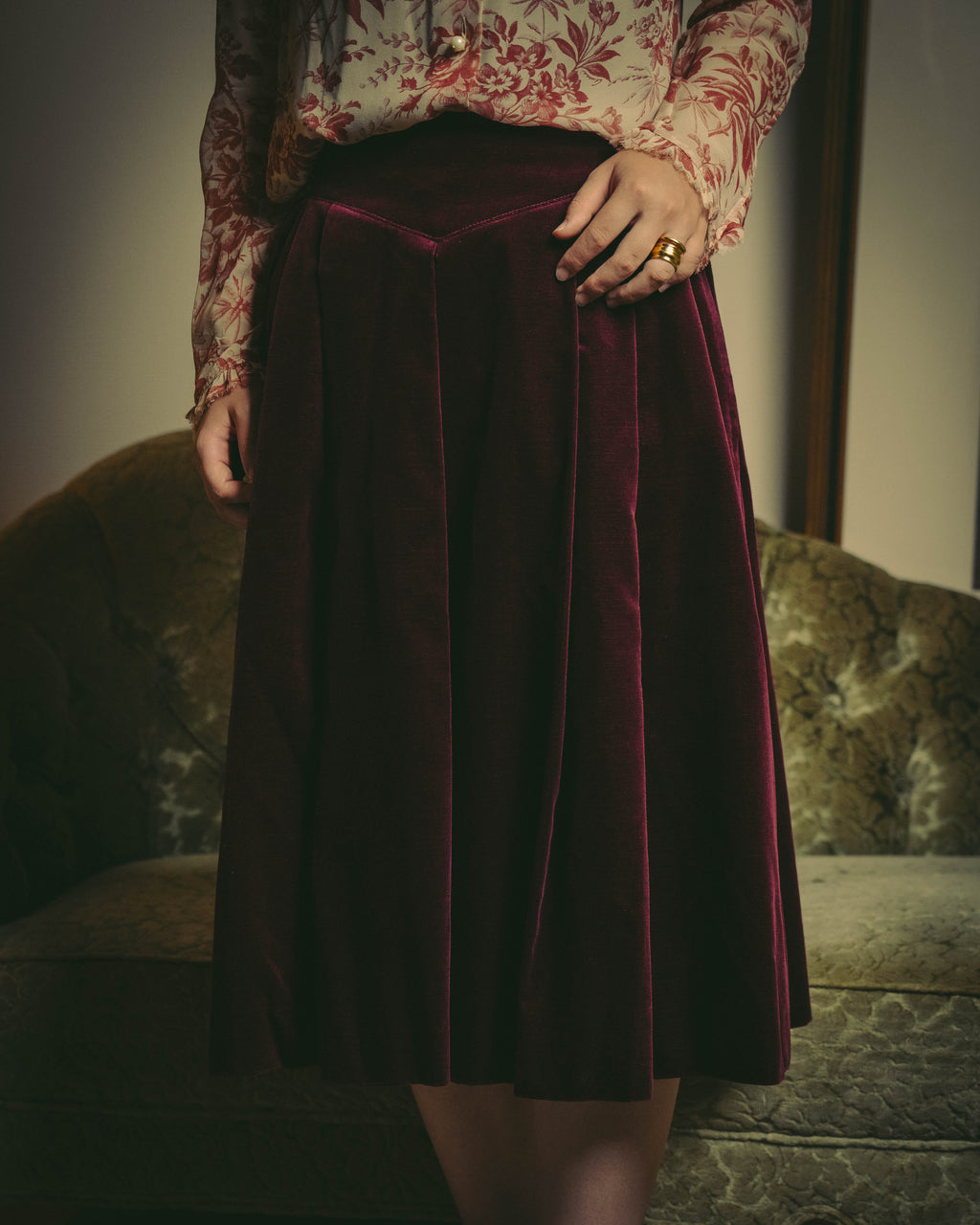 -SPECIAL- "Christian Dior" 80's-early 90's Burgundy velvet pleated skirt