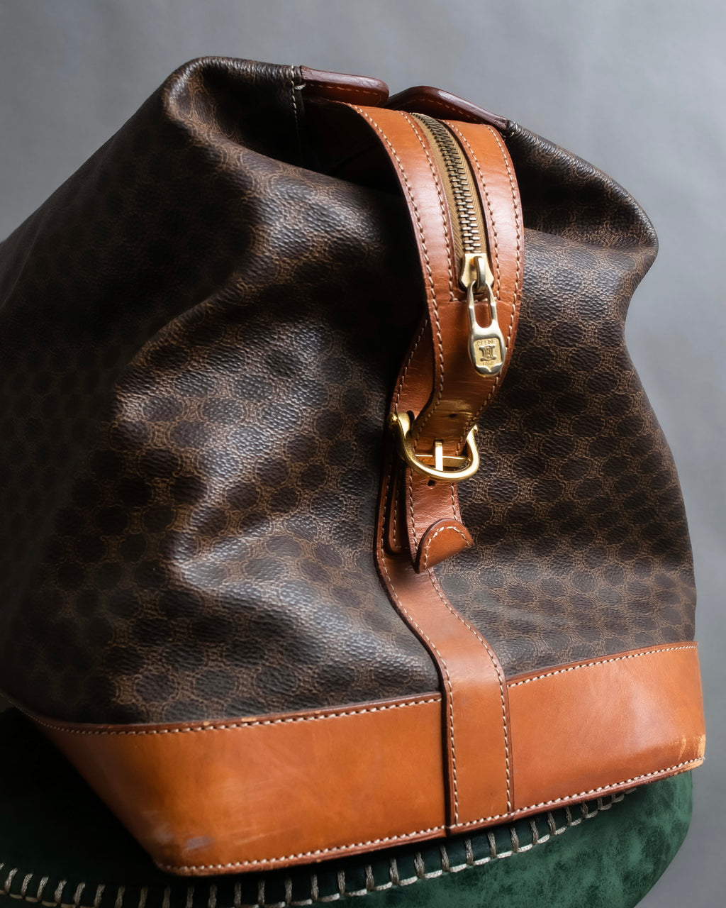 "CELINE" Macadam pattern leather combination boston bag