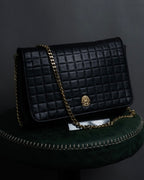 "CELINE" 80's-90's Crest metal fittings design quilted leather bag