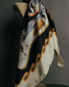 "Salvatore Ferragamo" 90's-00's Vintage arctic fauna and scrolling ribbon silk scarf