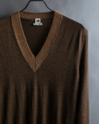 "HERMES" Gaultier period H logo engraved V-neck knit