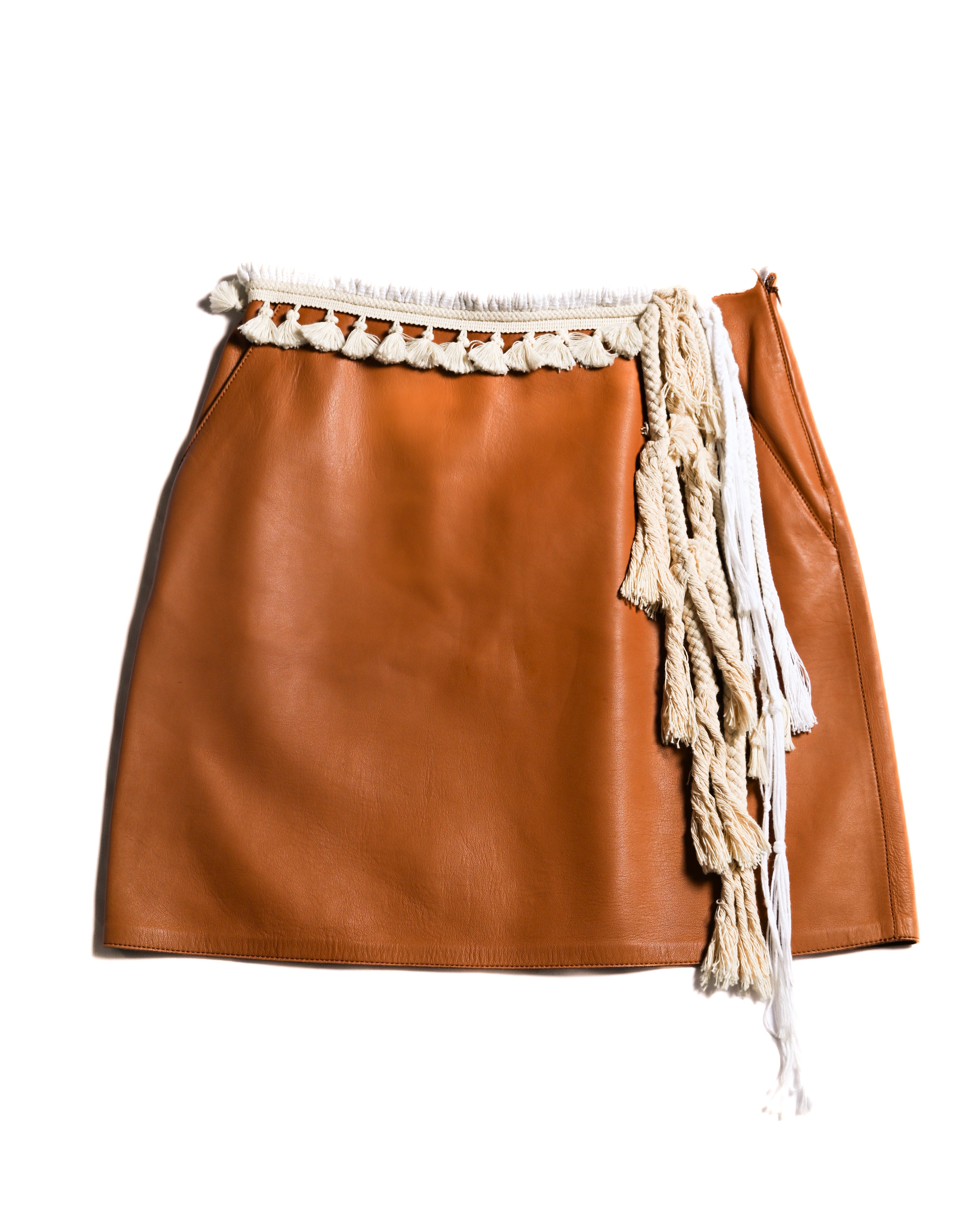 LOEWE by Jonathan Anderson/ Lamb Leather Rope Trim Mini Skirt