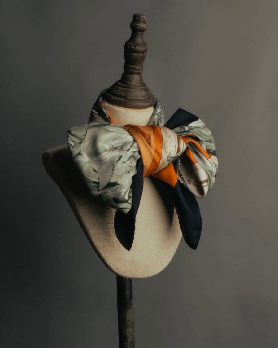 "Hermès" 90's-00's Architectural printed silk scarf