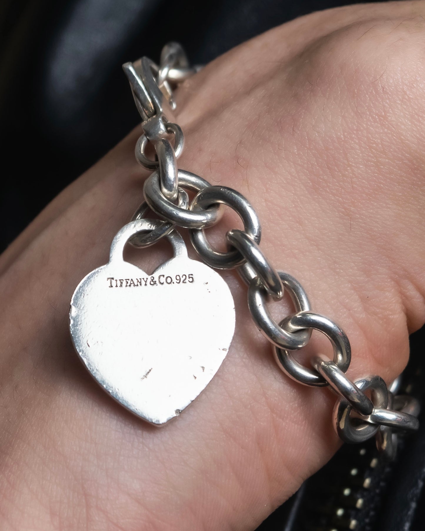 "Tiffany&Co" Heart motif sterling silver chain bracelet