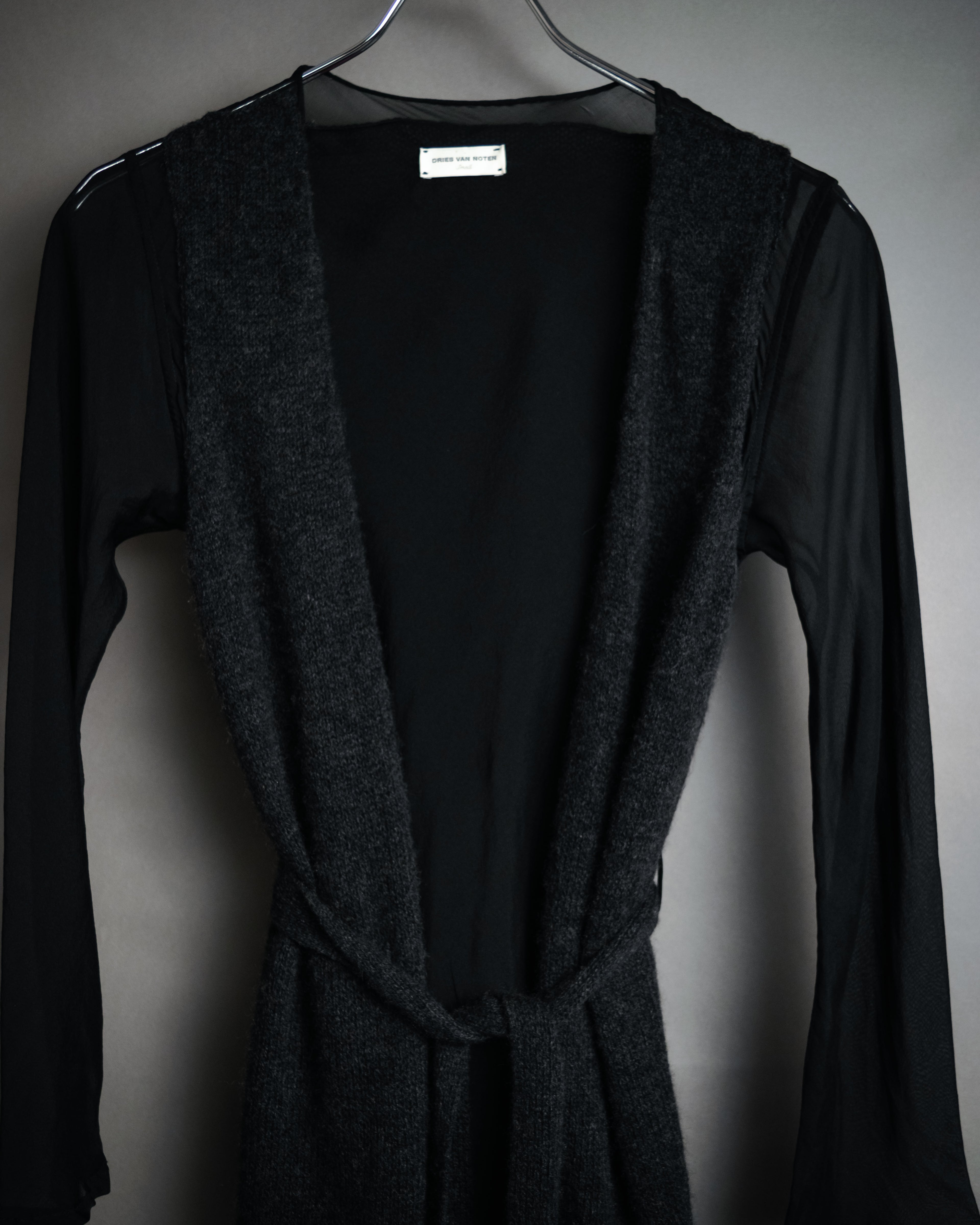 “DRIES VAN NOTEN” 90’s–Early 00’s Cashmere and silk layered belted cardigan