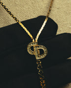 "Christian Dior" 80's-90's Gold tone rhinestone cd lariat necklace