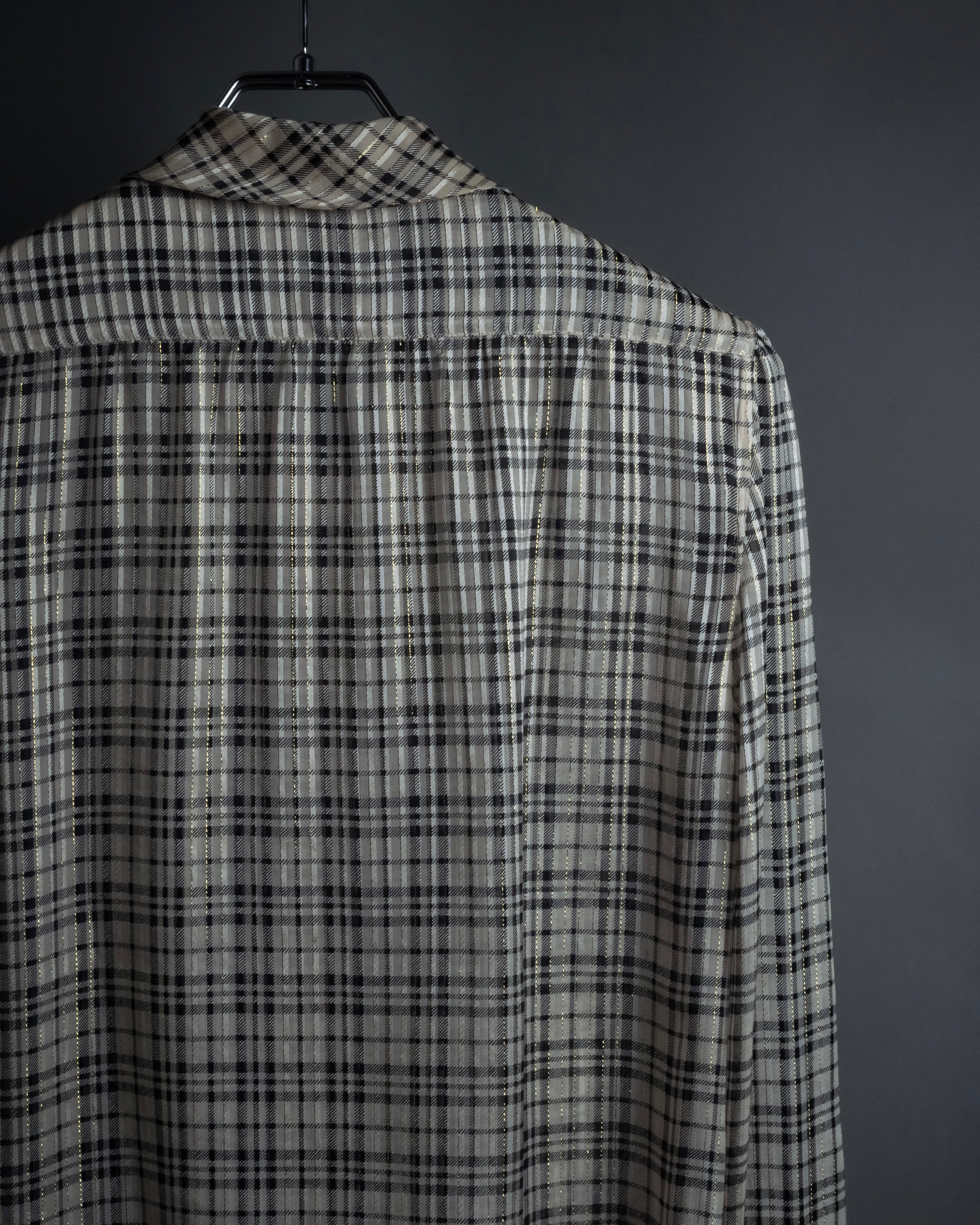 "Saint Laurent" Lame check pattern bow tie shirt