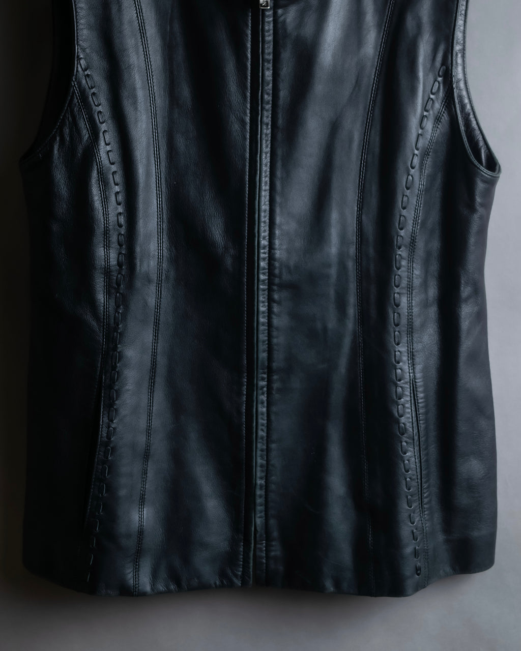"BALMAIN" Braided detail lamb leather zip-up vest