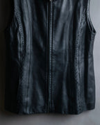 "BALMAIN" Braided detail lamb leather zip-up vest