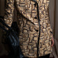 "PRADA" 1996fall Geometric pattern leather trim design mid length coat