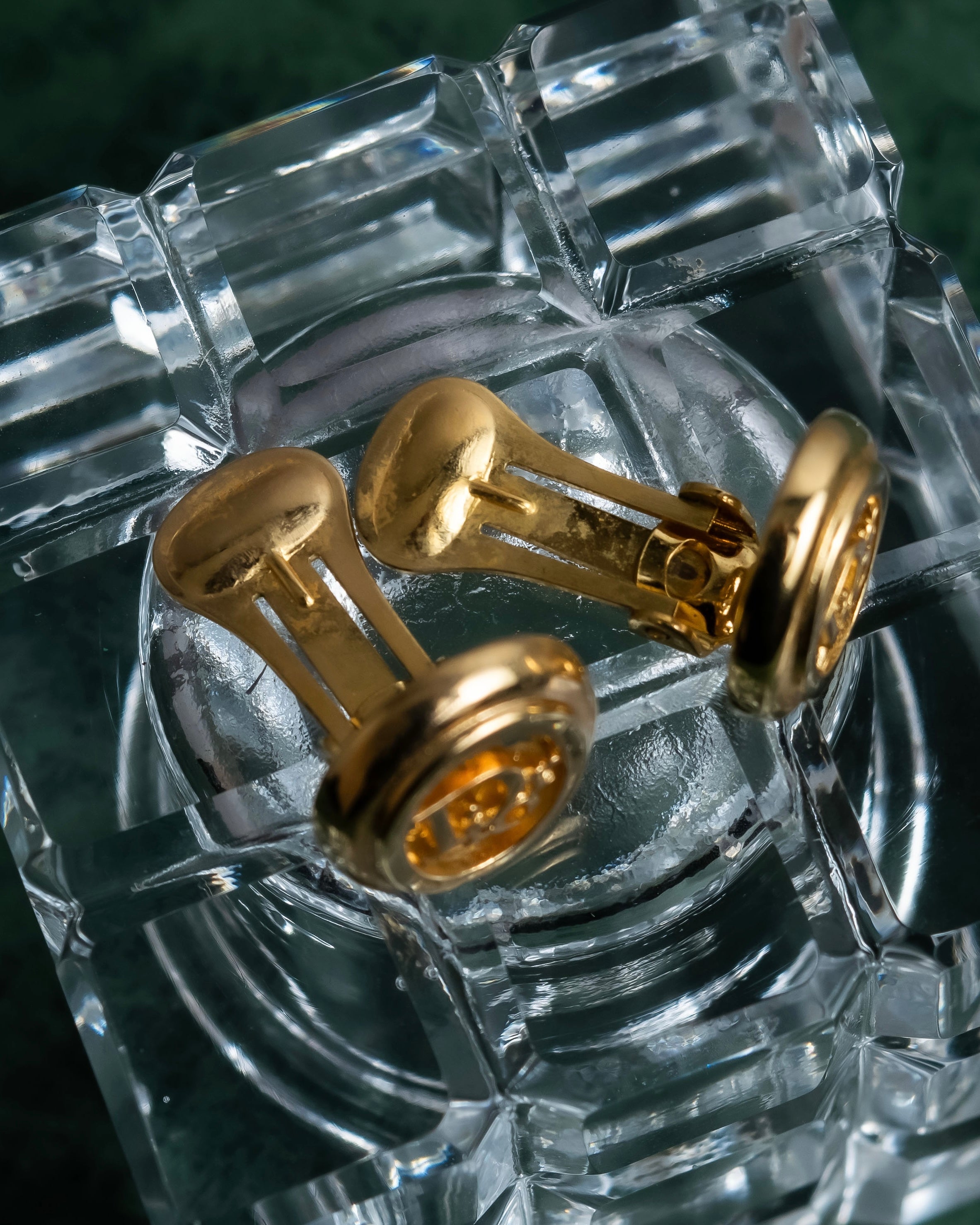 "Christian Dior" Logo cutout design gold earrings