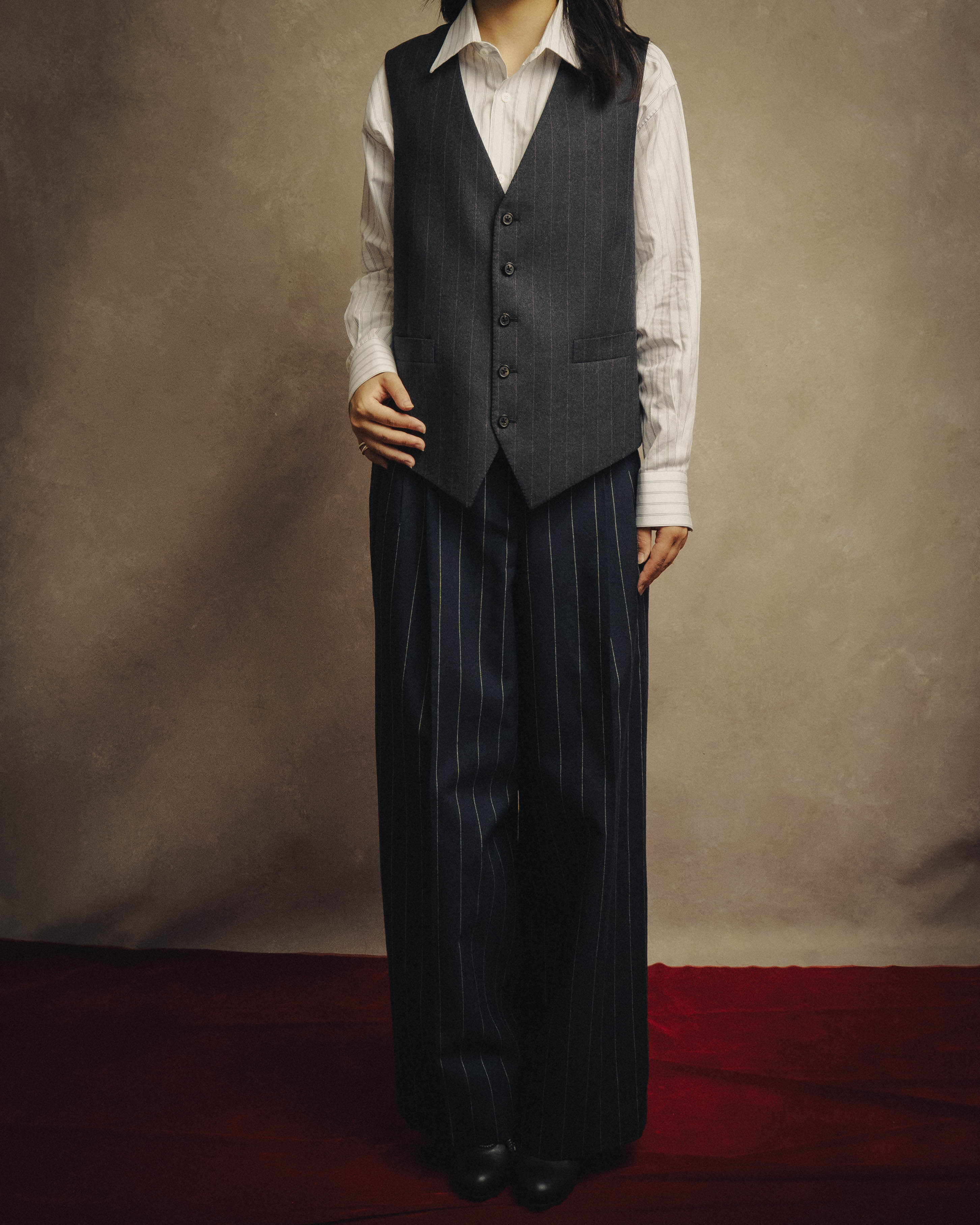 -SPECIAL- "LOEWE" 10's Pinstriped silk-lined wide trousers