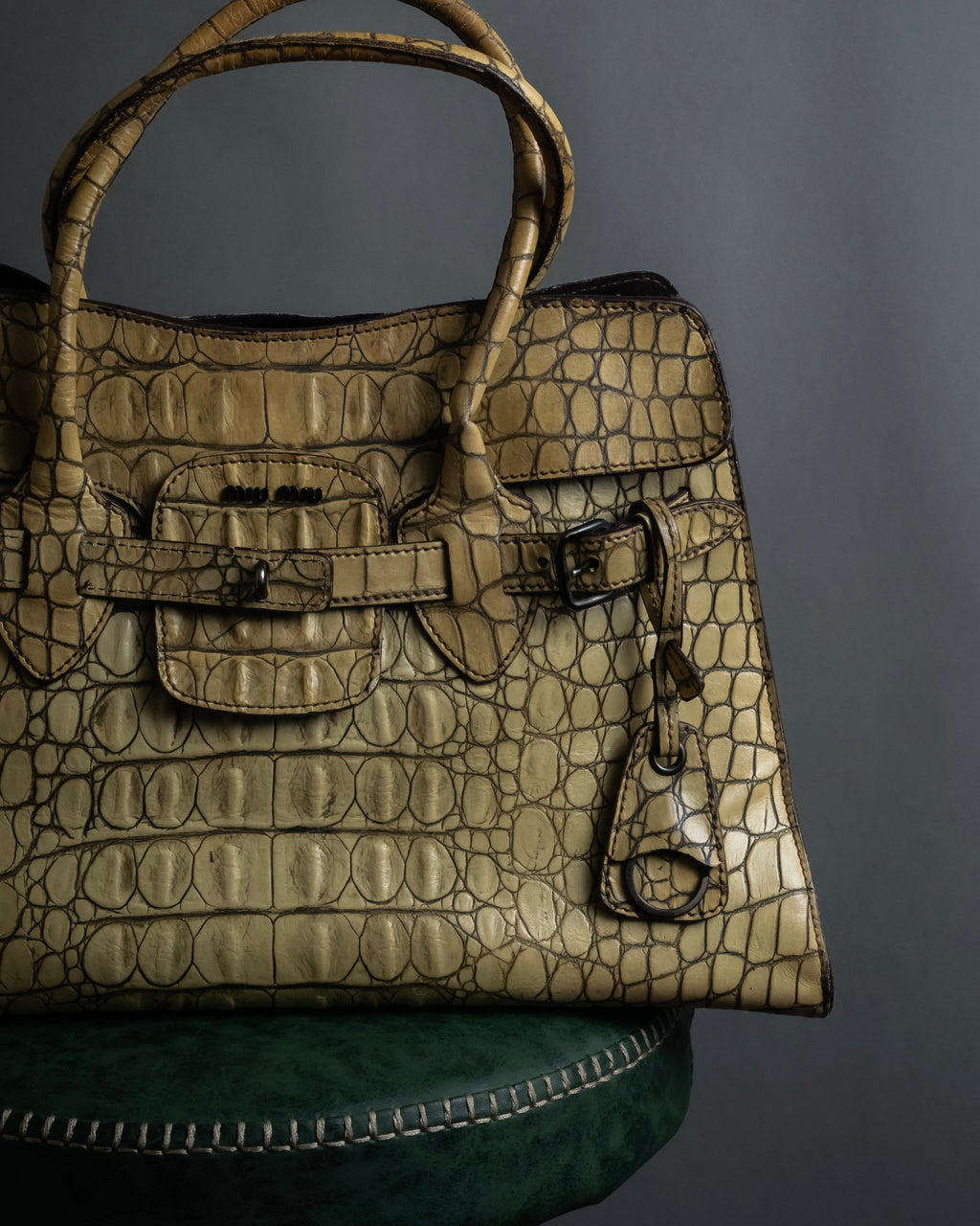 "MIU MIU" Belt strap design embossed leather hand bag