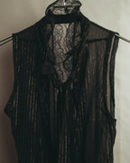 “PINKO” 2010’s Metallic striped lace georgette bow blouse