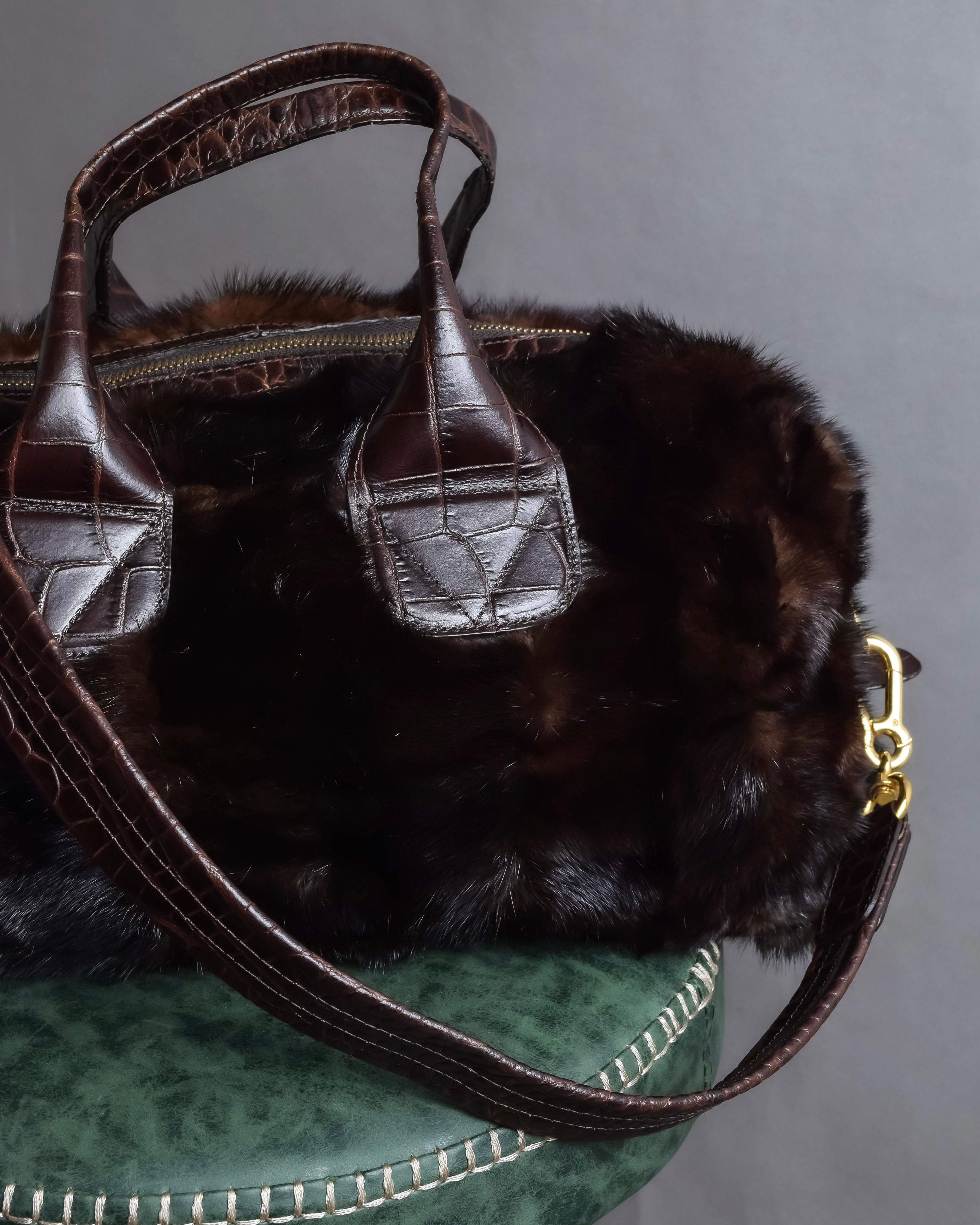 "FALORNI ITALIA LE BORSE" Mink fur leather combination design bag