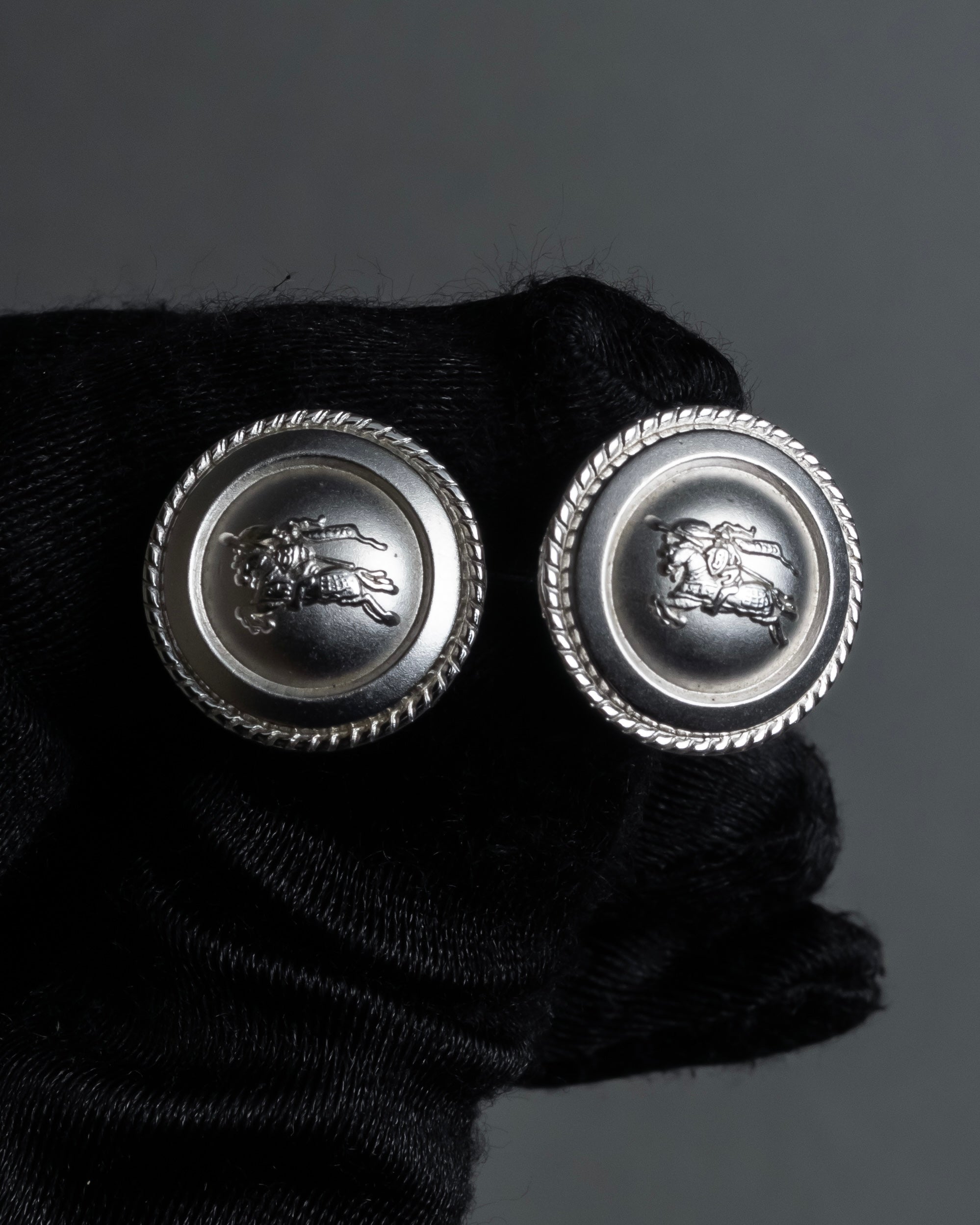 "BURBERRYS" Equestrian Knight engraved silver cufflinks