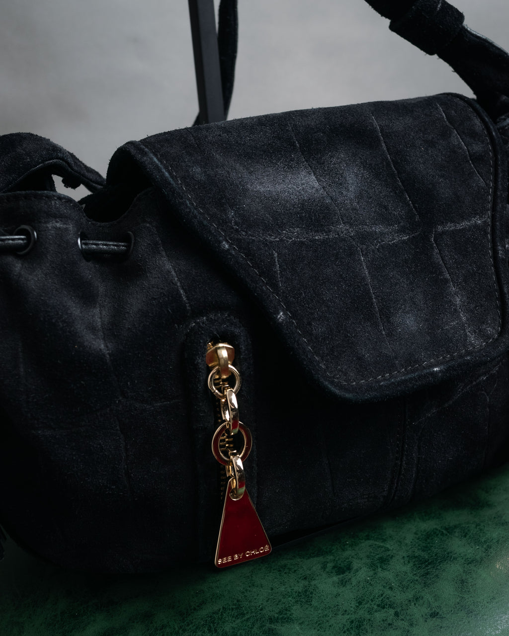 “SEE BY CHLOÉ” 2010’s Croc embossed suede drawstring bag