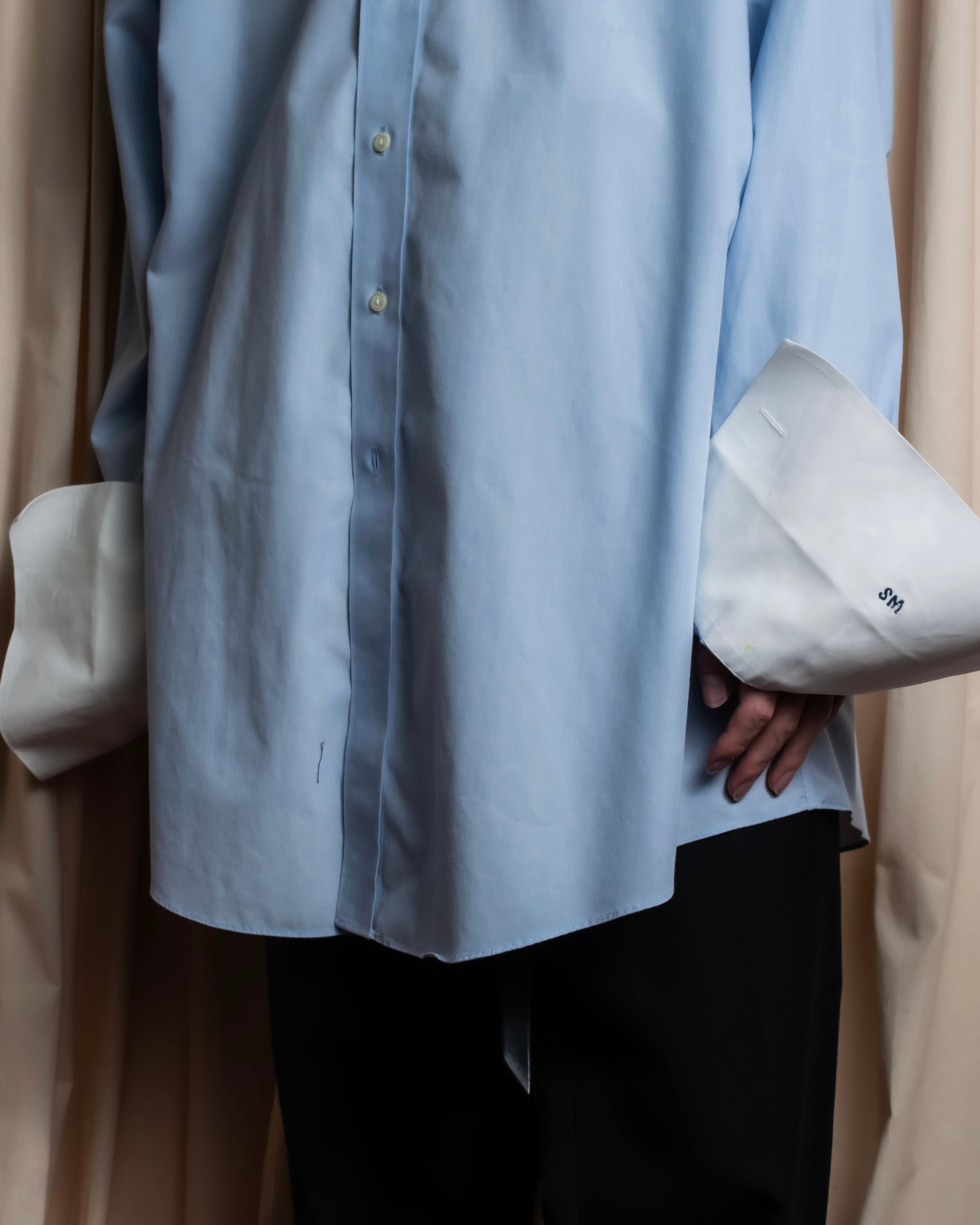 "BROOKS BROTHERS" Large cuffs design cleric oversized shirt