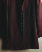 -SPECIAL- “Yves Saint Laurent“ 80's-90's Swiss fabric lurex stripe collarless long jacket