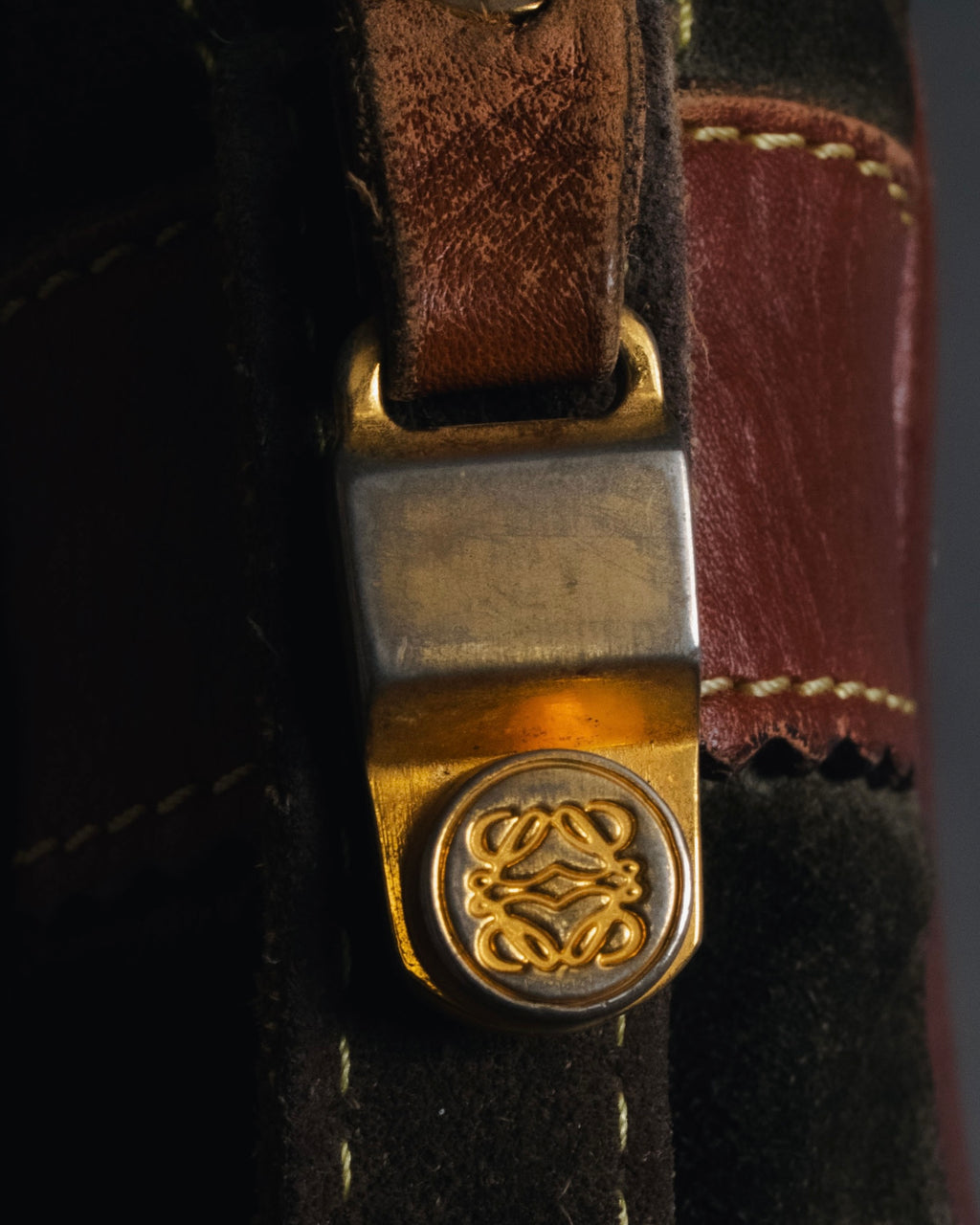 "LOEWE" 80’s bicolor nappa leather and suede shoulder bag