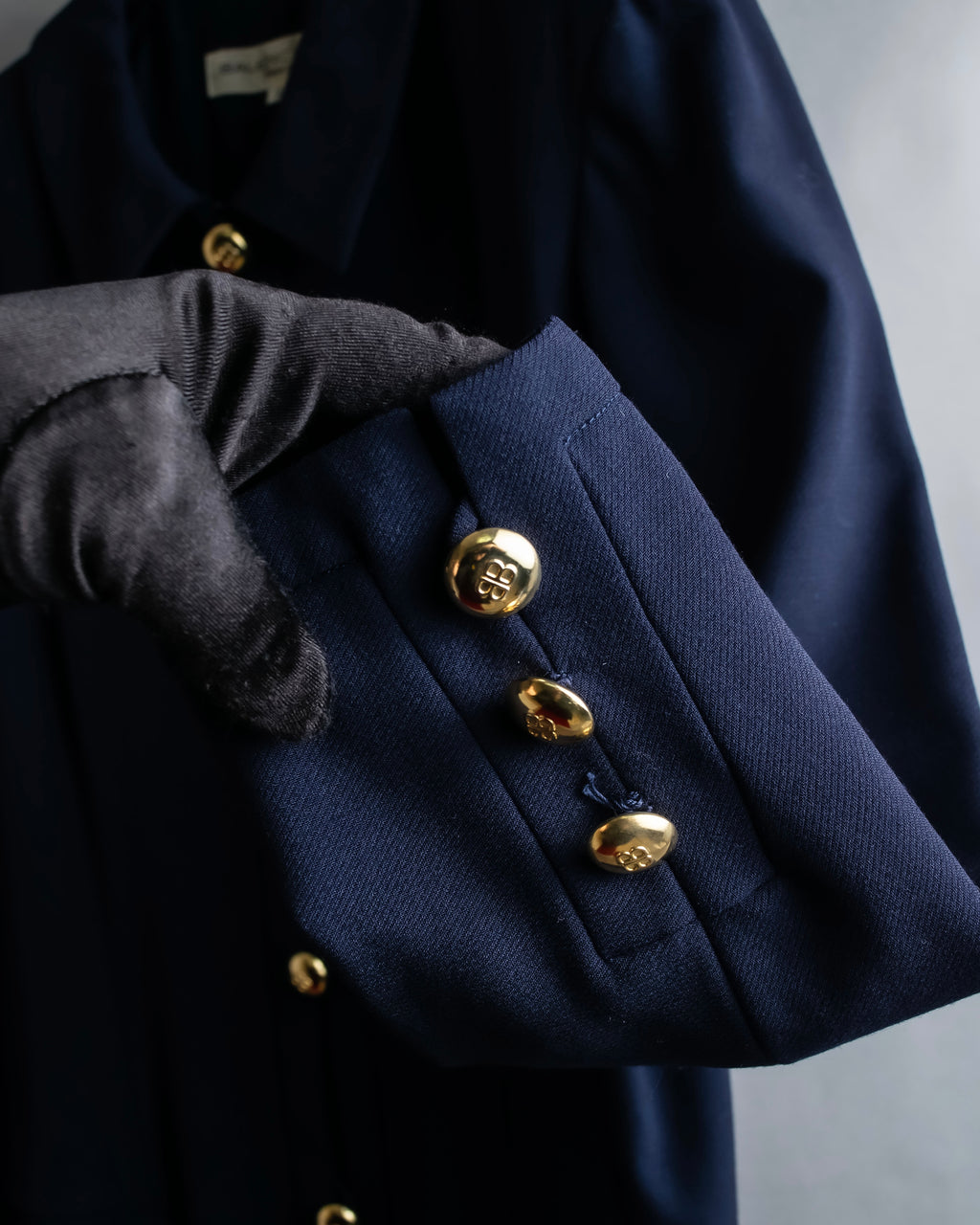 "BALENCIAGA" Gold button design navy color dress