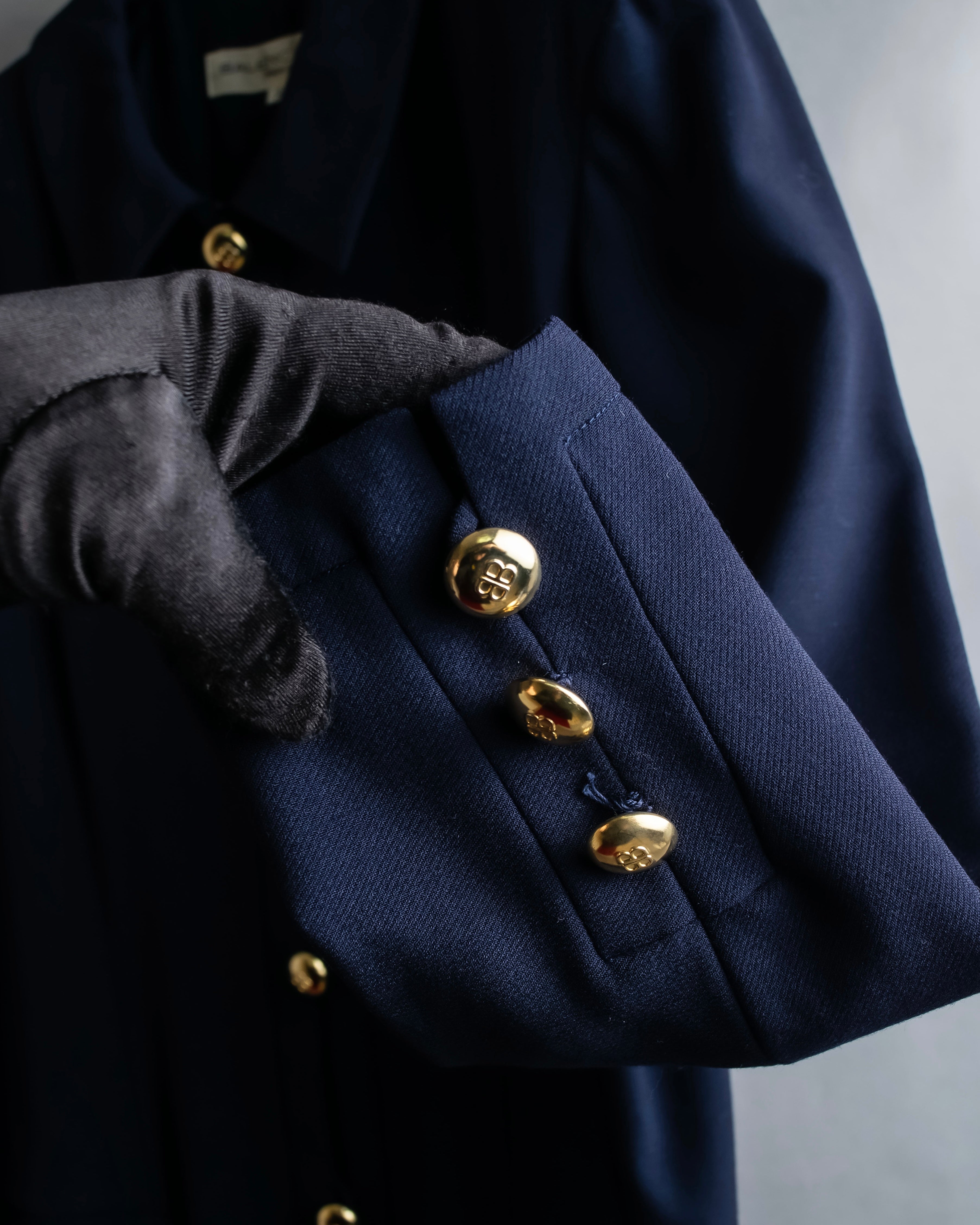 "BALENCIAGA" Gold button design navy color dress