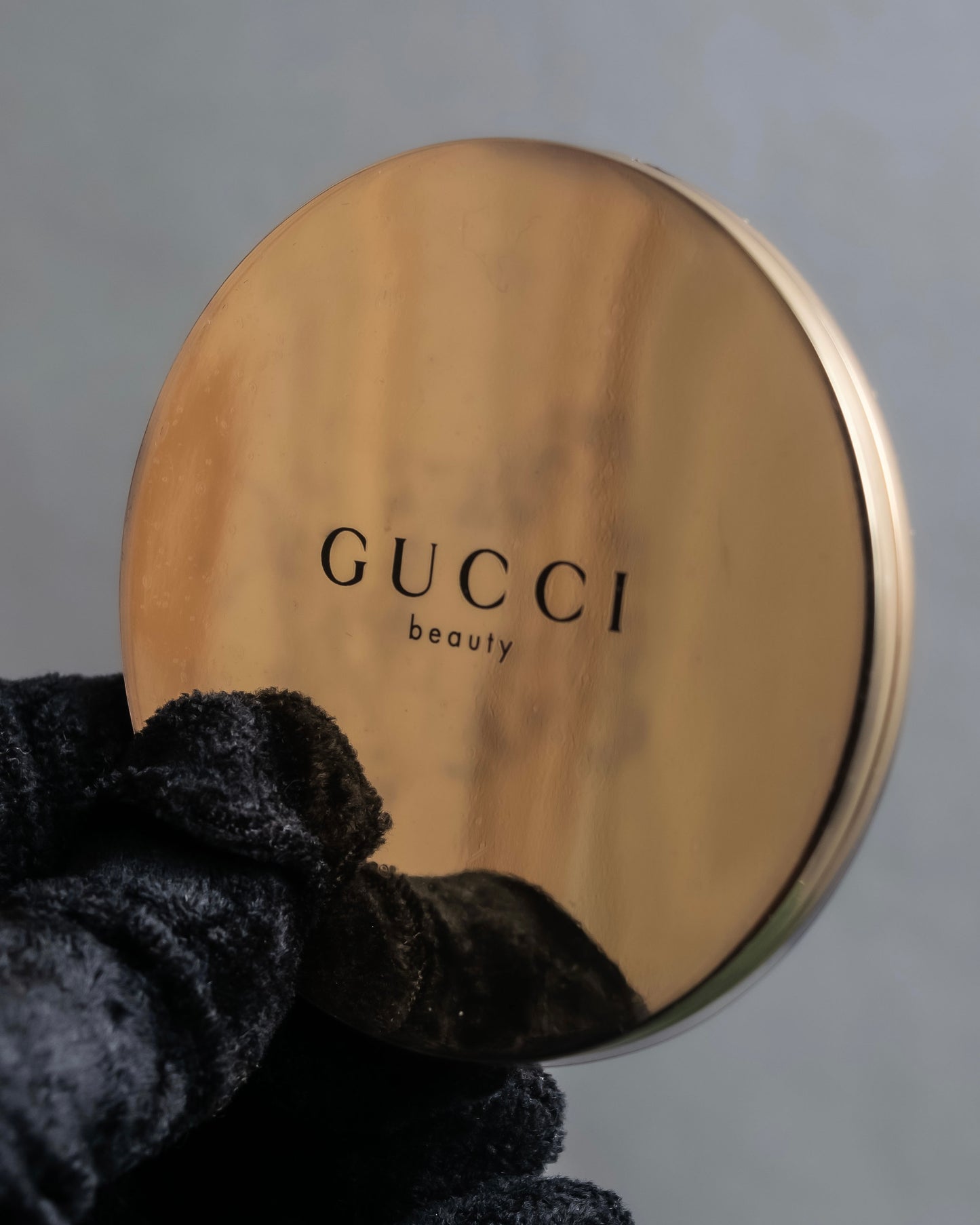 "GUCCI" Gold metal design logo engraved hand mirror