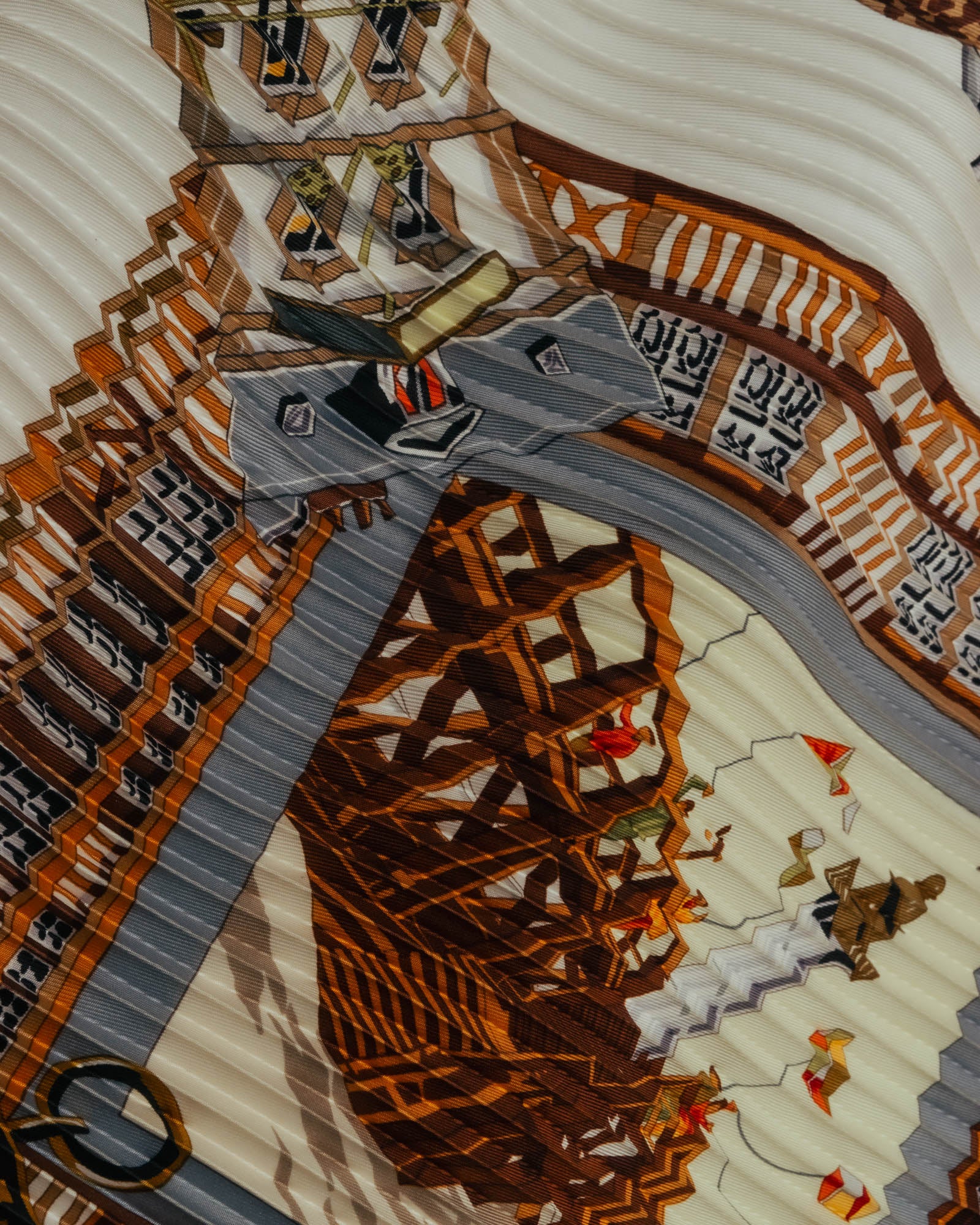 -SPECIAL- "Hermès" 90's-00's Accordion pleated scarf