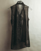 “PINKO” 2010’s Metallic striped lace georgette bow blouse