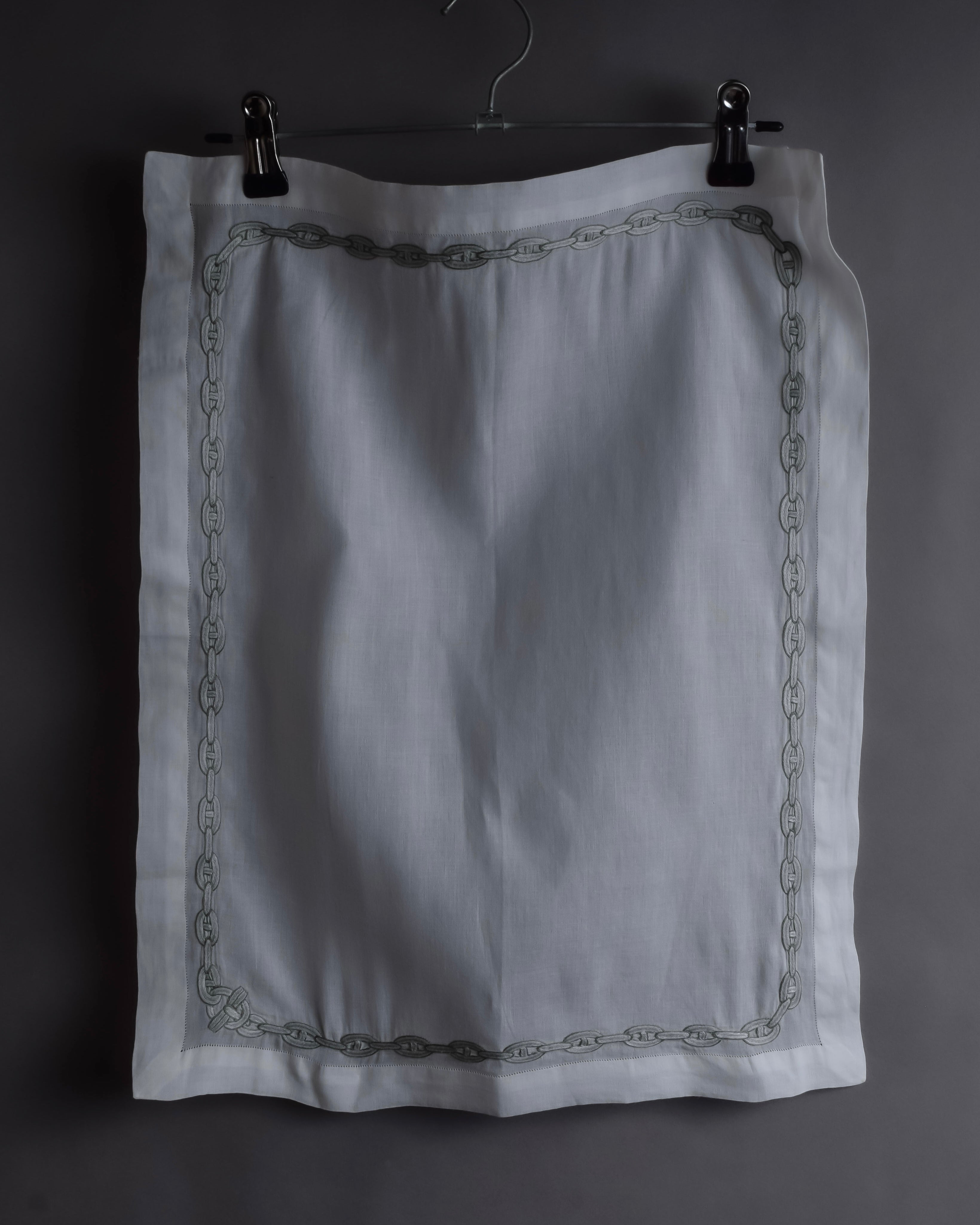 "HERMES" Embroidered knot border cotton scarf