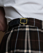 "BURBERRY" Brown tartan check pleated wrap skirt