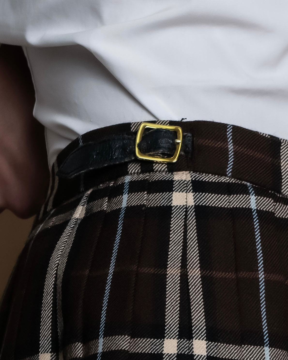 "BURBERRY" Brown tartan check pleated wrap skirt